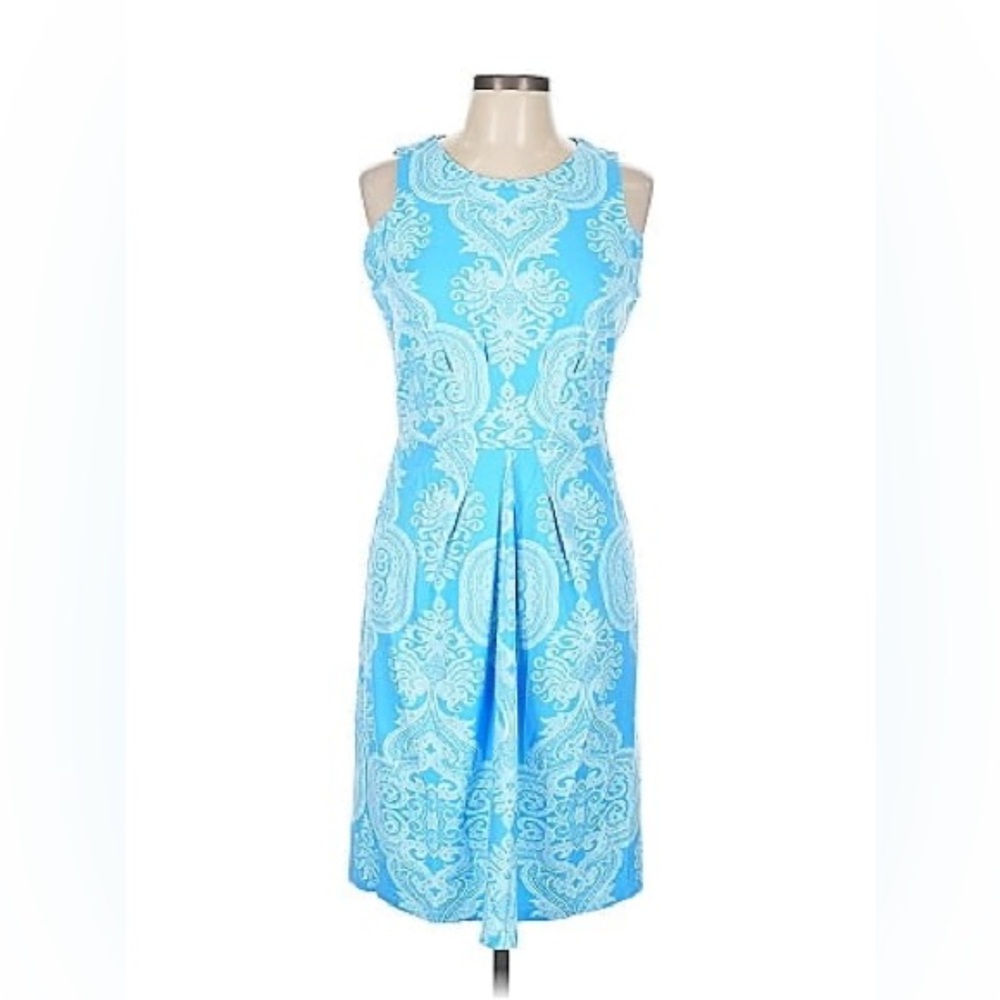 J. McLaughlin Light Blue and White Sleeveless Midi Dress